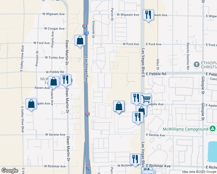 map of restaurants, bars, coffee shops, grocery stores, and more near 2755 West Pebble Road in Las Vegas
