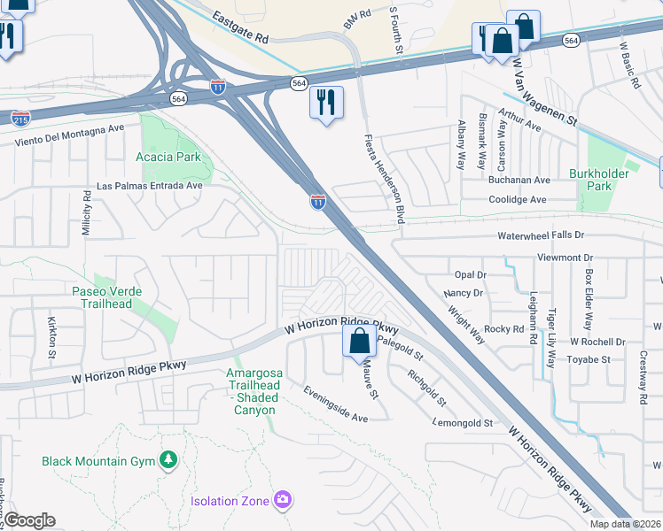 map of restaurants, bars, coffee shops, grocery stores, and more near 540 West Horizon Ridge Parkway in Henderson