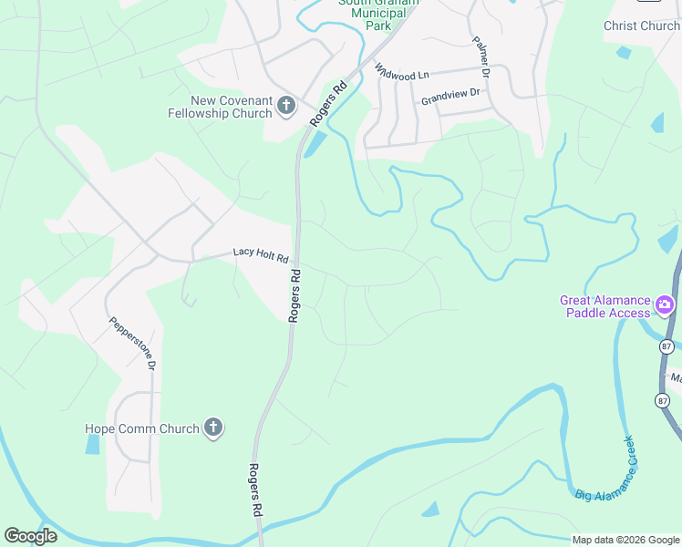 map of restaurants, bars, coffee shops, grocery stores, and more near 2318 Rogers Road in Graham