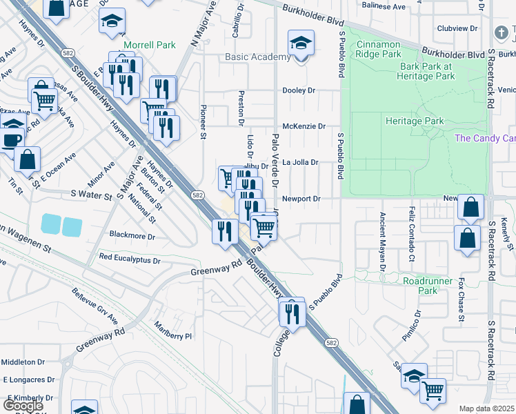 map of restaurants, bars, coffee shops, grocery stores, and more near 862 Sausalito Drive in Henderson