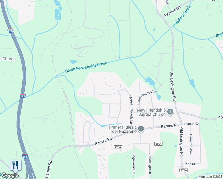 map of restaurants, bars, coffee shops, grocery stores, and more near 3940 Muddy Creek Drive in Winston-Salem