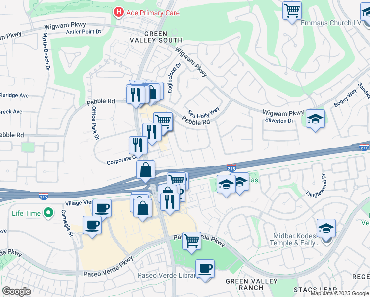 map of restaurants, bars, coffee shops, grocery stores, and more near 2138 Fountain Springs Drive in Henderson
