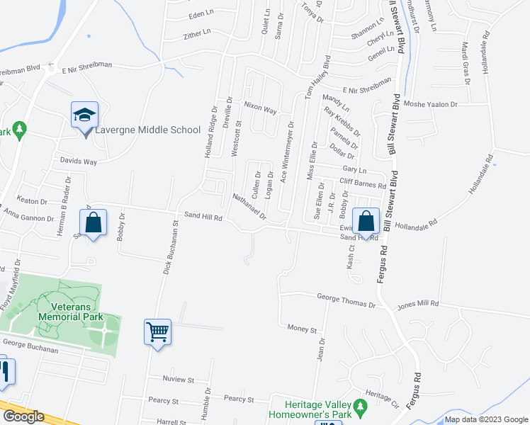 map of restaurants, bars, coffee shops, grocery stores, and more near 8060 Logan Drive in La Vergne