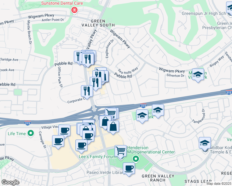 map of restaurants, bars, coffee shops, grocery stores, and more near 2138 Fountain Springs Drive in Henderson