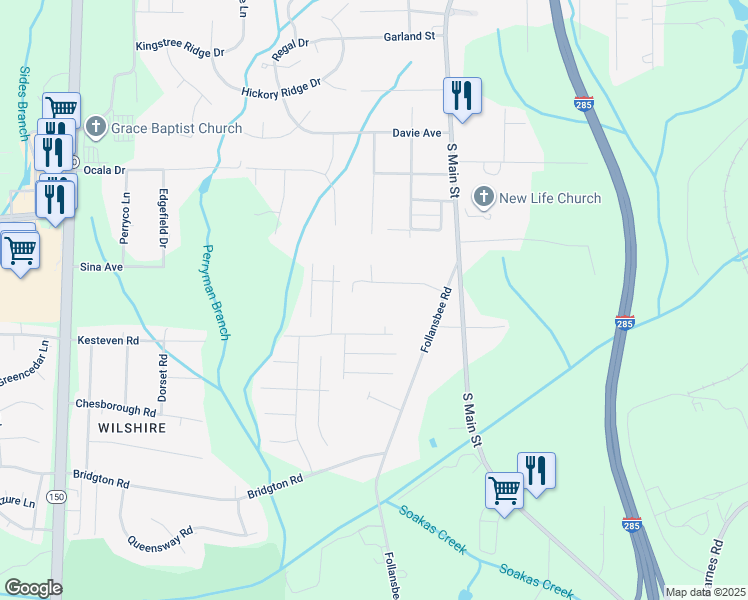 map of restaurants, bars, coffee shops, grocery stores, and more near 138 Willmor Drive in Winston-Salem