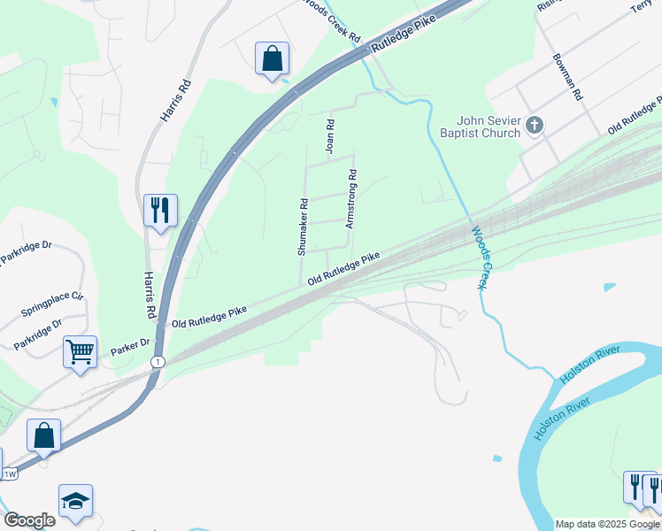 map of restaurants, bars, coffee shops, grocery stores, and more near 6014 Kingfish Drive in Knoxville