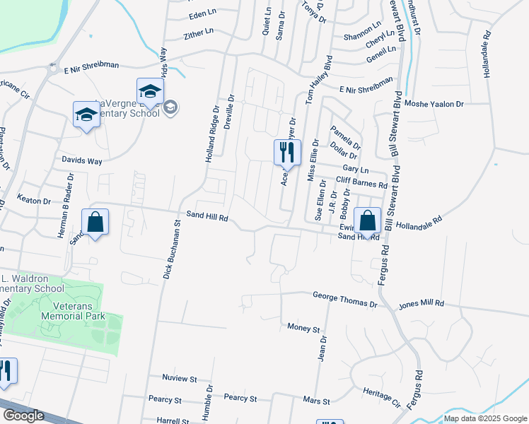 map of restaurants, bars, coffee shops, grocery stores, and more near 6048 Cullen Drive in La Vergne