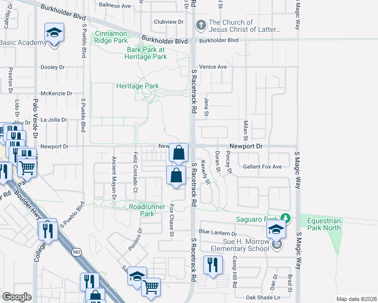 map of restaurants, bars, coffee shops, grocery stores, and more near 510 Eresma Street in Henderson