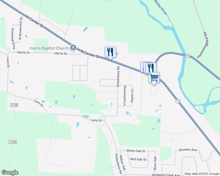 map of restaurants, bars, coffee shops, grocery stores, and more near 1291 Fox Run Lane in Elkins