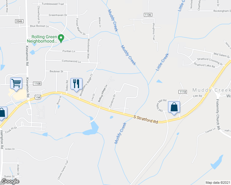 map of restaurants, bars, coffee shops, grocery stores, and more near 4340 Cordova Drive in Winston-Salem