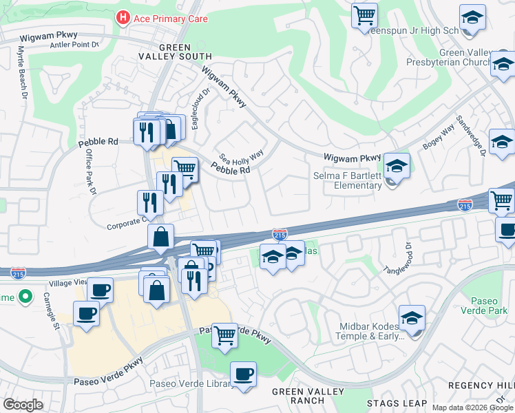map of restaurants, bars, coffee shops, grocery stores, and more near 14 Barton Spring Circle in Henderson