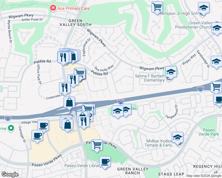 map of restaurants, bars, coffee shops, grocery stores, and more near 14 Barton Spring Circle in Henderson