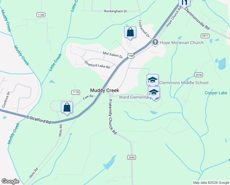 map of restaurants, bars, coffee shops, grocery stores, and more near 2873 Hope Church Road in Winston-Salem