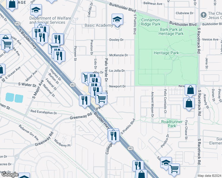 map of restaurants, bars, coffee shops, grocery stores, and more near 117 Saint Albans Court in Henderson