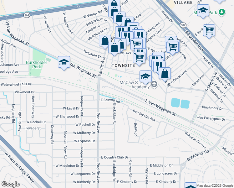 map of restaurants, bars, coffee shops, grocery stores, and more near 209 East Van Wagenen Street in Henderson