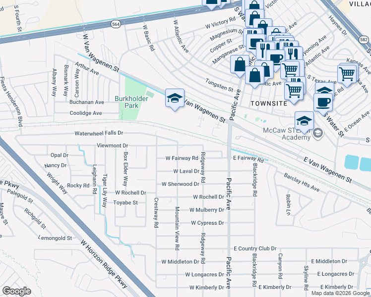 map of restaurants, bars, coffee shops, grocery stores, and more near 231 Viewmont Drive in Henderson