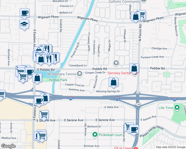 map of restaurants, bars, coffee shops, grocery stores, and more near 3045 Cooper Creek Dr in Henderson