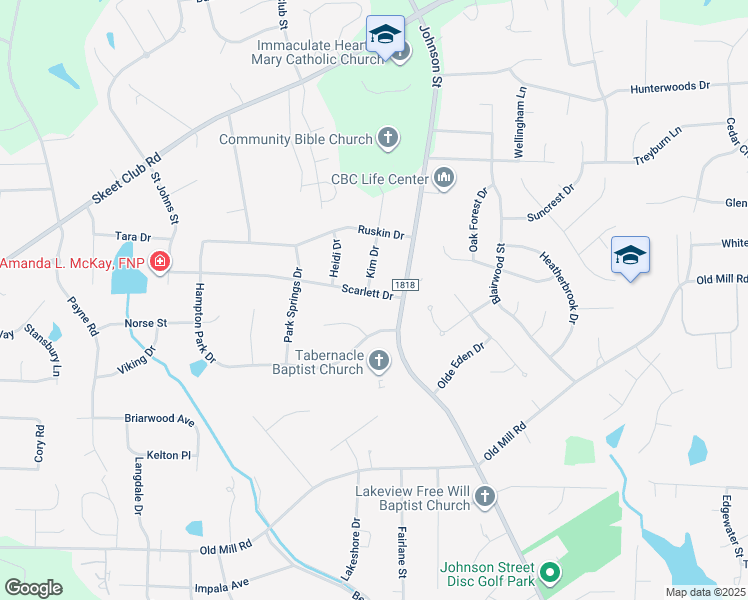 map of restaurants, bars, coffee shops, grocery stores, and more near 1244 Scarlett Drive in High Point