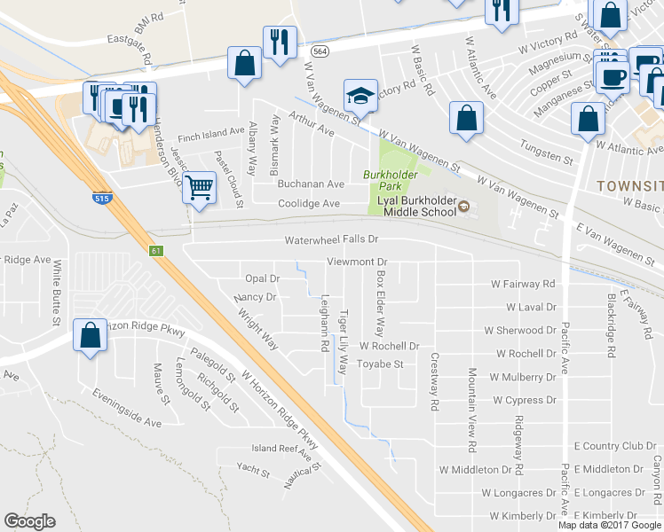 map of restaurants, bars, coffee shops, grocery stores, and more near 401 Leighann Road in Henderson