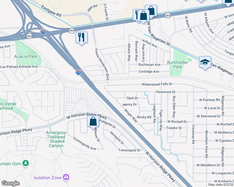 map of restaurants, bars, coffee shops, grocery stores, and more near 437 Viewmont Drive in Henderson