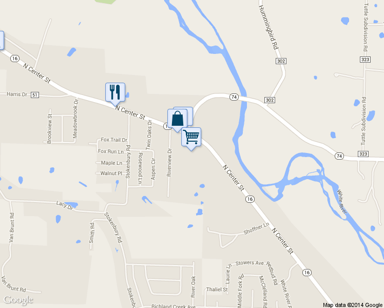 map of restaurants, bars, coffee shops, grocery stores, and more near 1951 North Center Street in Elkins