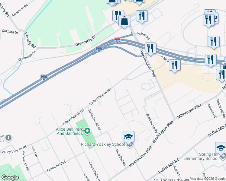 map of restaurants, bars, coffee shops, grocery stores, and more near 3535 Laurel View Road in Knoxville