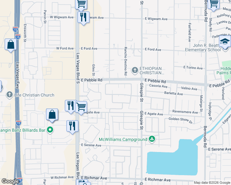 map of restaurants, bars, coffee shops, grocery stores, and more near 124 Pebble Canyon Drive in Las Vegas