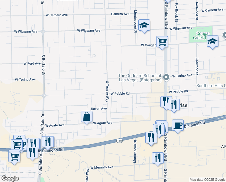 map of restaurants, bars, coffee shops, grocery stores, and more near 8870 South Tenaya Way in Las Vegas