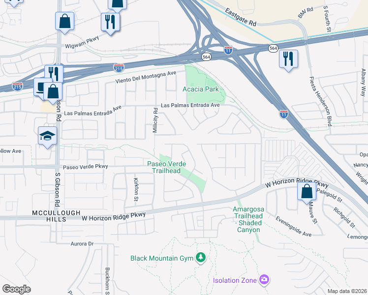 map of restaurants, bars, coffee shops, grocery stores, and more near 658 Pacific Cascades Drive in Henderson
