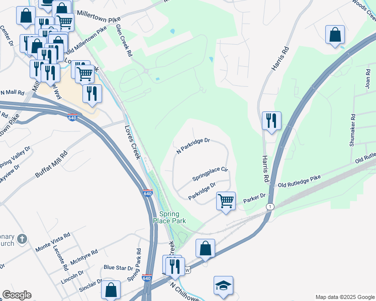 map of restaurants, bars, coffee shops, grocery stores, and more near 1520 North Parkridge Drive in Knoxville