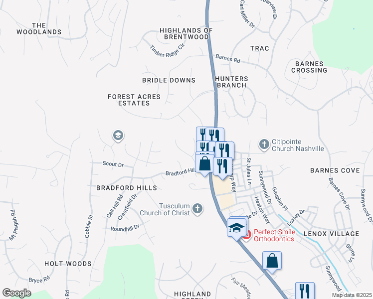map of restaurants, bars, coffee shops, grocery stores, and more near 228 Burgandy Hill Road in Nashville
