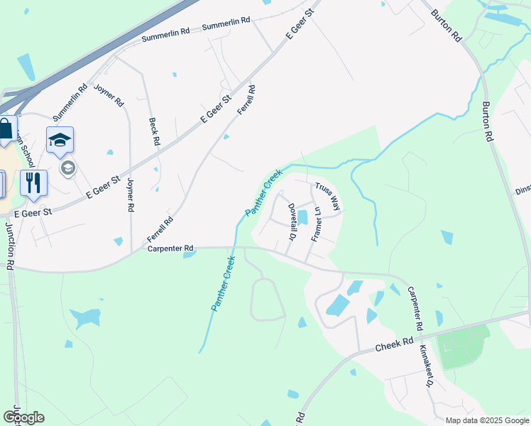 map of restaurants, bars, coffee shops, grocery stores, and more near 2701 Mortise Court in Durham