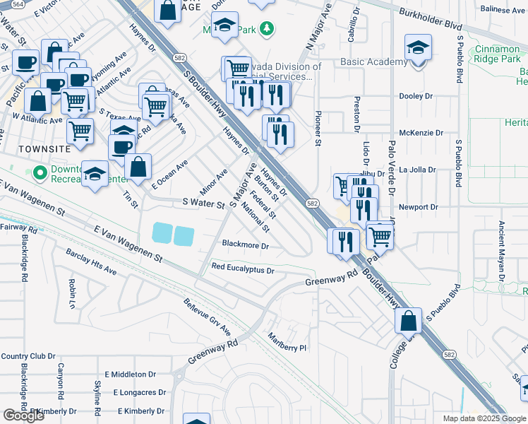 map of restaurants, bars, coffee shops, grocery stores, and more near 572 Federal Street in Henderson
