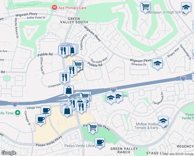 map of restaurants, bars, coffee shops, grocery stores, and more near 2118 Fountain Springs Drive in Henderson