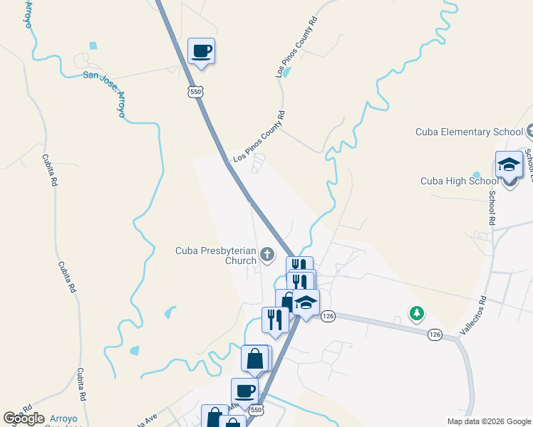 map of restaurants, bars, coffee shops, grocery stores, and more near 6488 U.S. 550 in Cuba