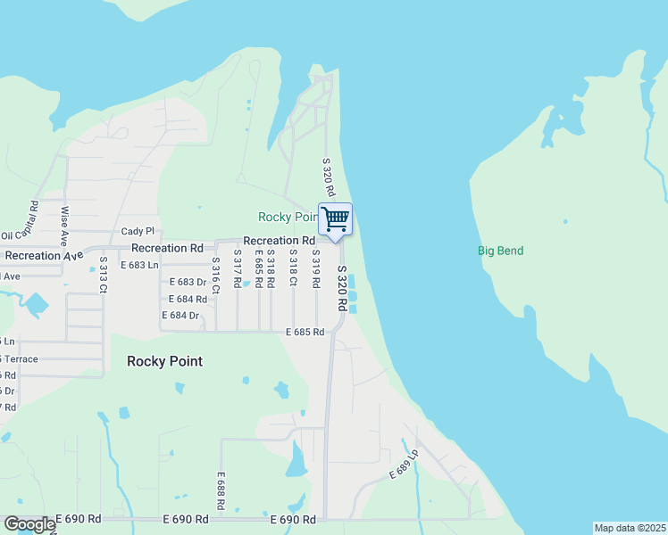 map of restaurants, bars, coffee shops, grocery stores, and more near 68339 South 320 Road in Wagoner