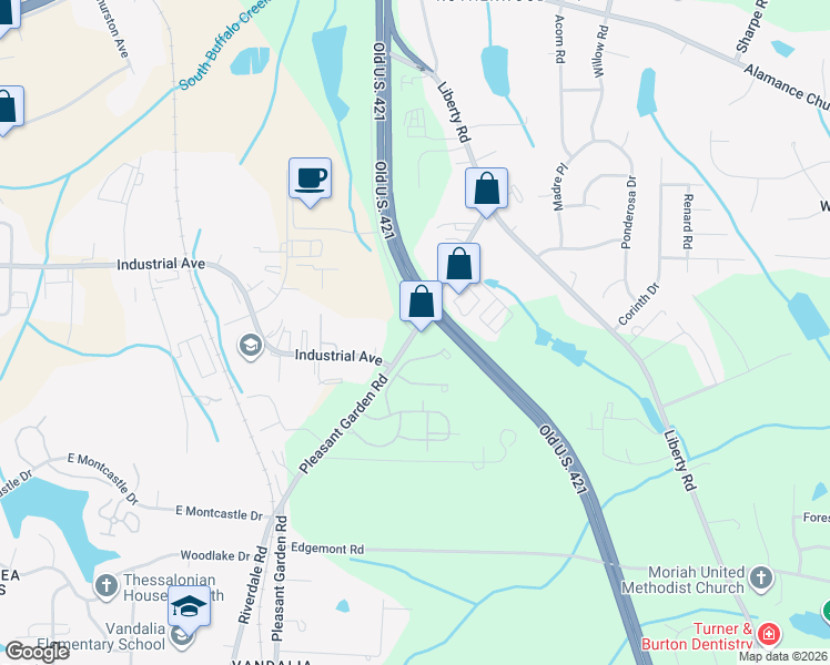 map of restaurants, bars, coffee shops, grocery stores, and more near 3231 Pleasant Garden Road in Greensboro