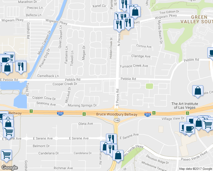 map of restaurants, bars, coffee shops, grocery stores, and more near 8925 South Pecos Road in Henderson