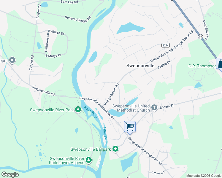 map of restaurants, bars, coffee shops, grocery stores, and more near 1064 George Bason Road in Graham