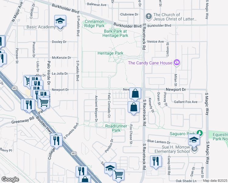 map of restaurants, bars, coffee shops, grocery stores, and more near 500 Amber Moon Street in Henderson