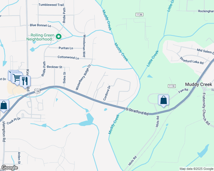 map of restaurants, bars, coffee shops, grocery stores, and more near 4340 Cordova Drive in Winston-Salem