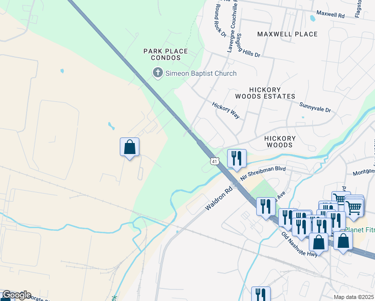 map of restaurants, bars, coffee shops, grocery stores, and more near 4207 Murfreesboro Pike in La Vergne
