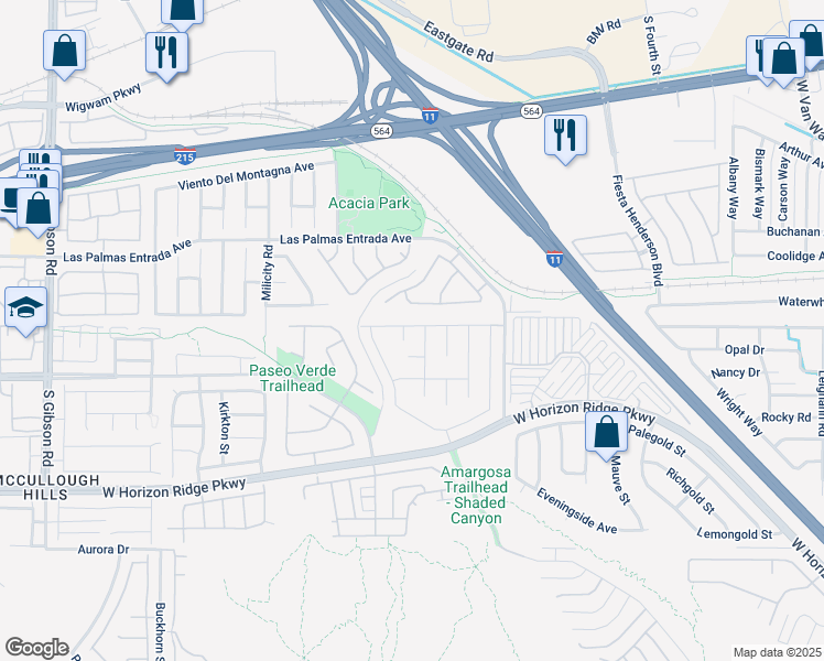 map of restaurants, bars, coffee shops, grocery stores, and more near 164 Arches Court in Henderson