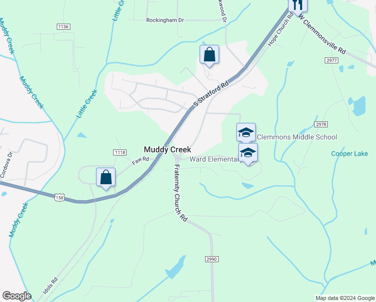map of restaurants, bars, coffee shops, grocery stores, and more near 2873 Hope Church Road in Winston-Salem