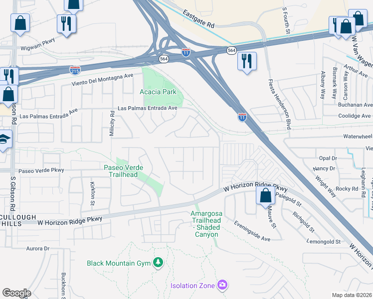 map of restaurants, bars, coffee shops, grocery stores, and more near 164 Kings Peak Court in Henderson
