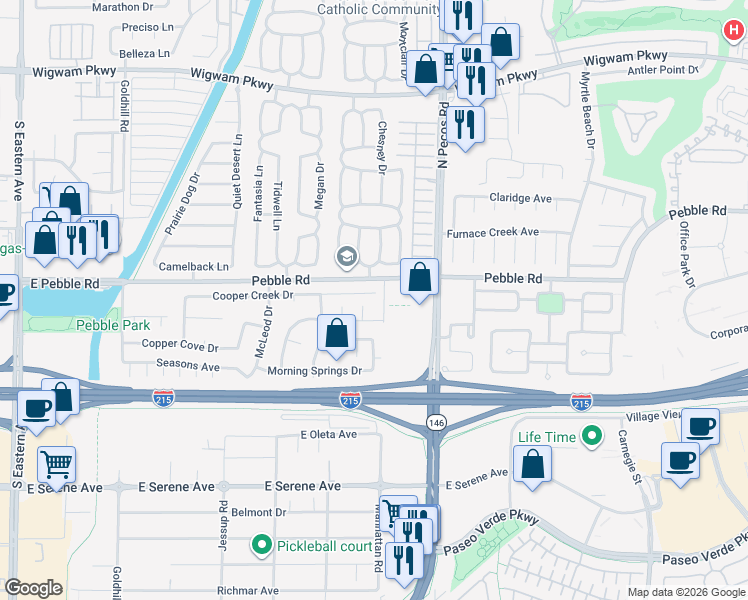 map of restaurants, bars, coffee shops, grocery stores, and more near 8925 South Pecos Road in Henderson
