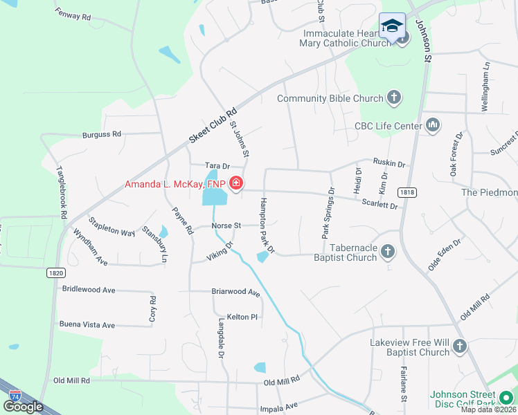 map of restaurants, bars, coffee shops, grocery stores, and more near 1108 Hampton Park Drive in High Point
