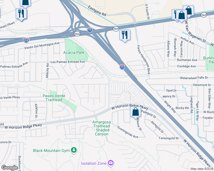 map of restaurants, bars, coffee shops, grocery stores, and more near 163 White Butte Street in Henderson