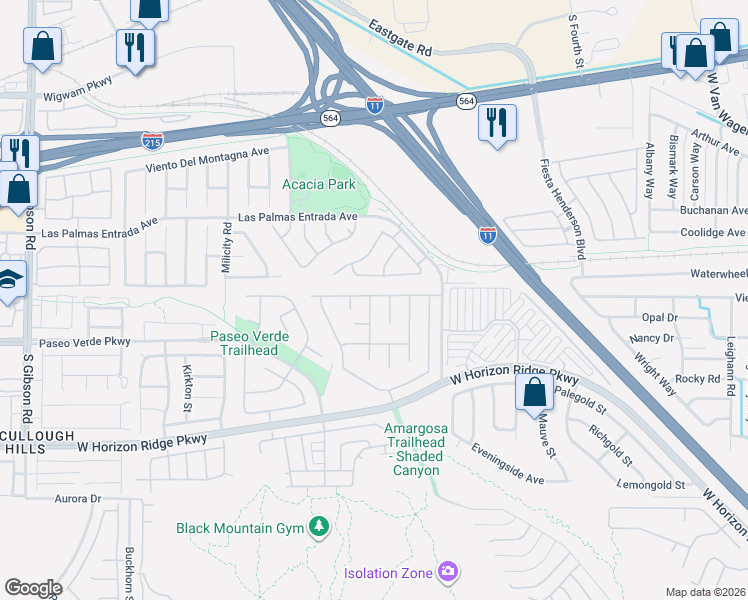 map of restaurants, bars, coffee shops, grocery stores, and more near 164 Kings Peak Court in Henderson