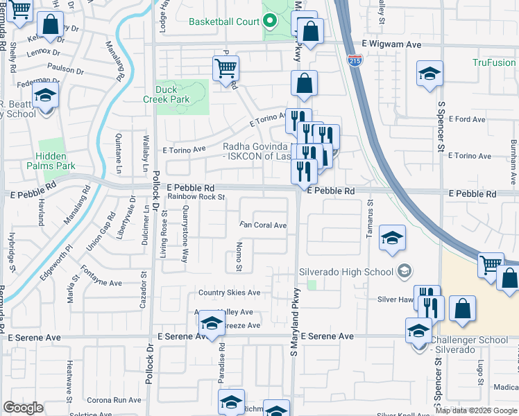 map of restaurants, bars, coffee shops, grocery stores, and more near 1116 Coral Rainbow Avenue in Las Vegas